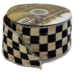 Mackenzie Childs Ribbon Courtly Check 2" x 6 Yards Wired Silver Edge Roll HTF
